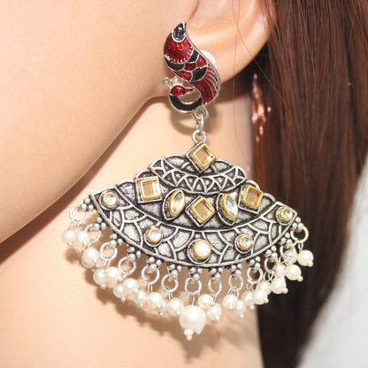 MAYURA MEENAKARI CHANDBALI -RED&BLACK -EARRING