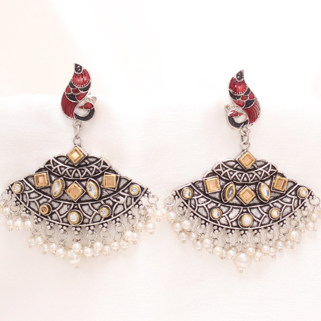 MAYURA MEENAKARI CHANDBALI -RED&BLACK -EARRING