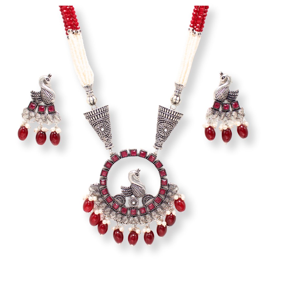 MAYURA PENDANT SET-MAROON -Charms & Pendants