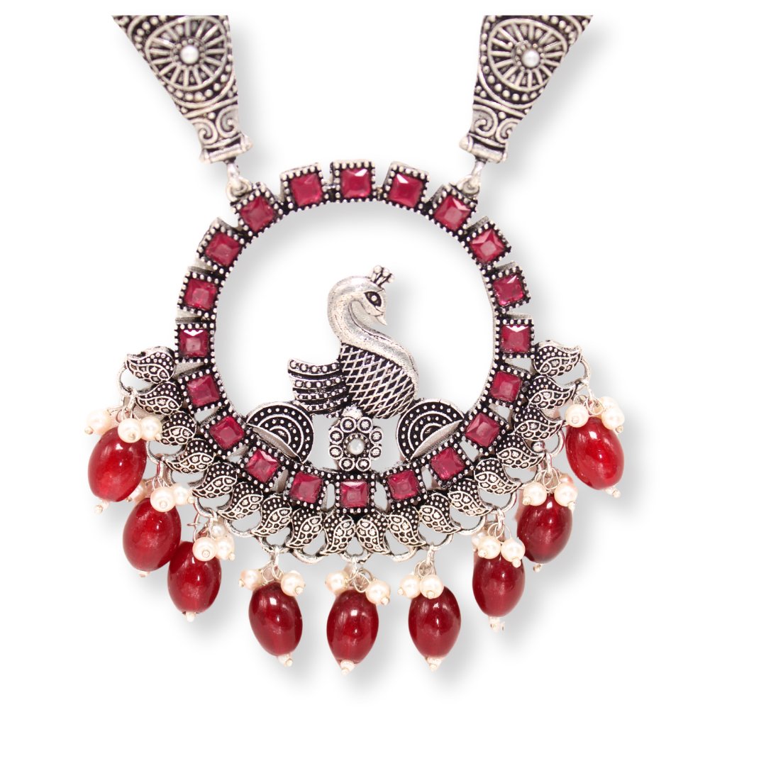 MAYURA PENDANT SET-MAROON -Charms & Pendants