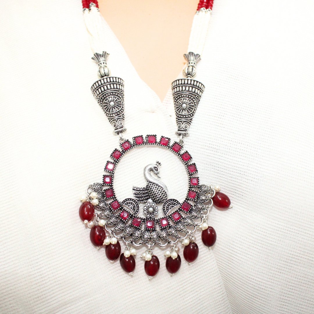 MAYURA PENDANT SET-MAROON -Charms & Pendants