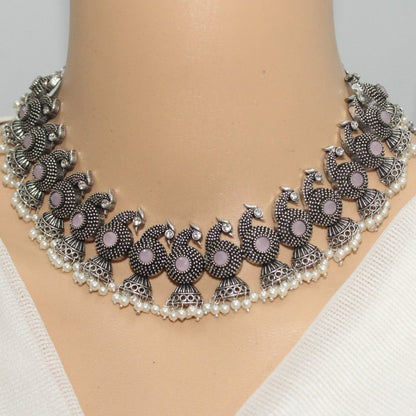 MAYURA STONE AND PEARL DROPS NECKLACE SET-MAUVE -Necklace set