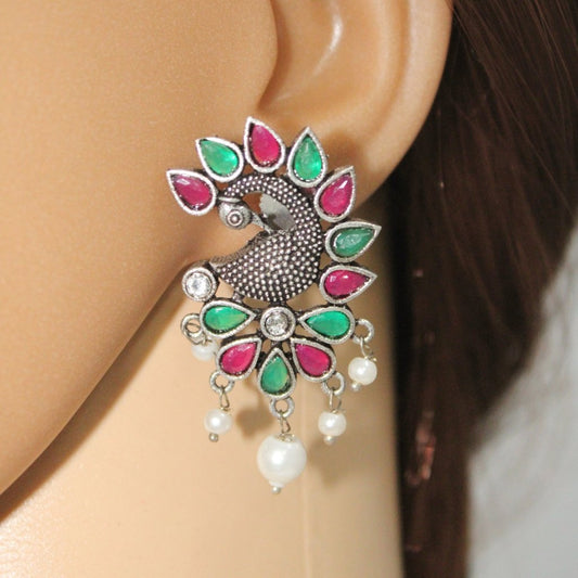 MAYURA STUD EARRING-RED & GREEN -EARRING