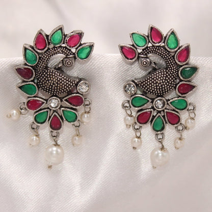 MAYURA STUD EARRING-RED & GREEN -EARRING