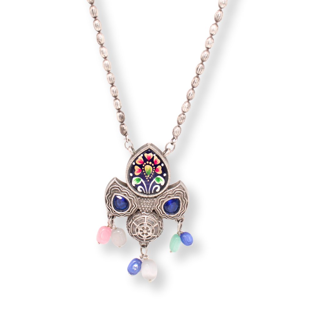 MEENAKARI AND STONE PENDANT SET-BLUE -Charms & Pendants