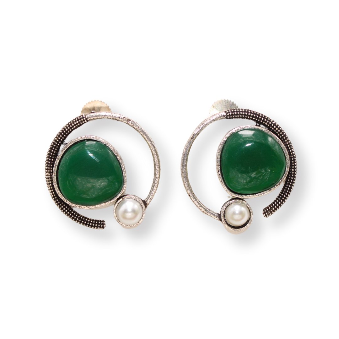 MONALISA STONE AND PEARL ROUND EARRING-GREEN -EARRING