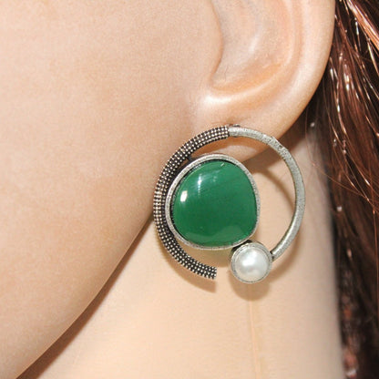 MONALISA STONE AND PEARL ROUND EARRING-GREEN -EARRING