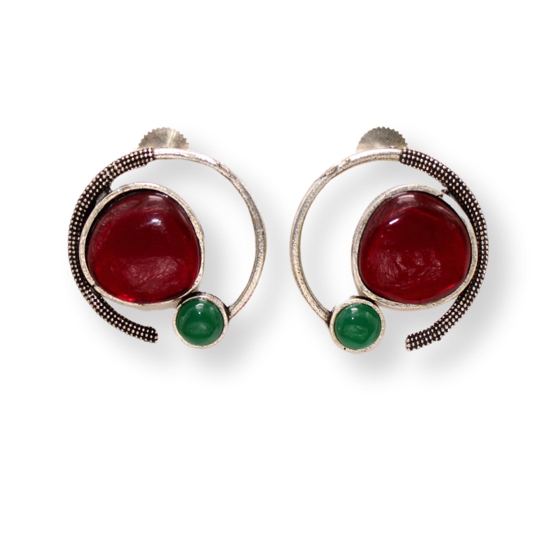 MONALISA STONE AND PEARL ROUND EARRING-MAROON -EARRING