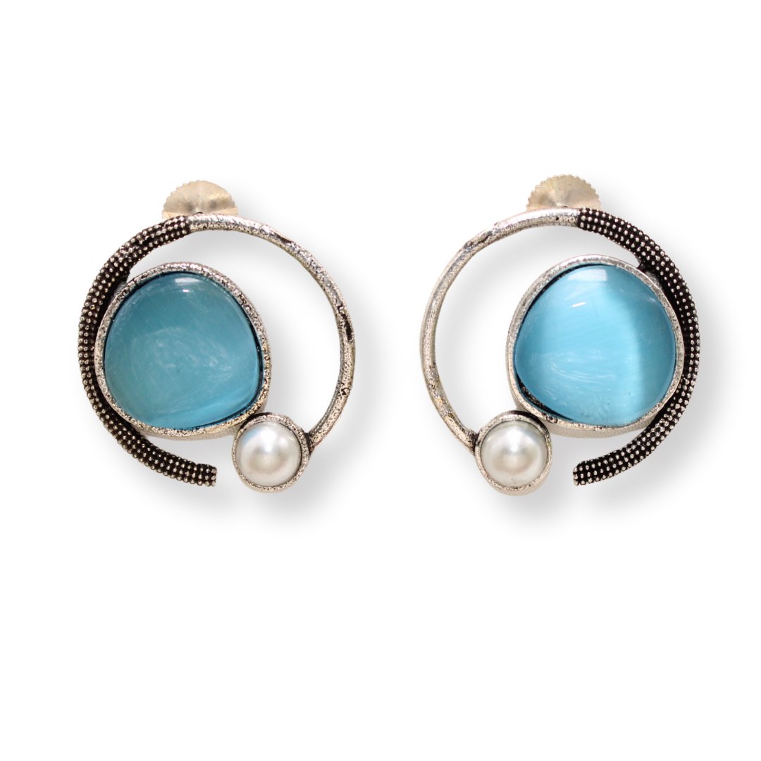 MONALISA STONE AND PEARL ROUND EARRING-TURQUOISE -EARRING