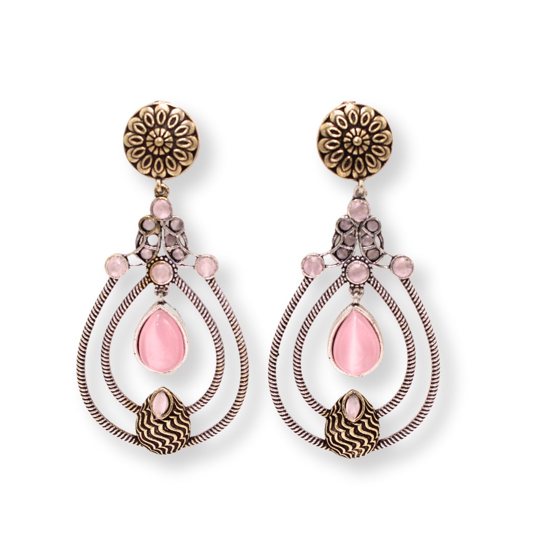 MULTI LAYER RING DUAL TONE DANGLER-PINK -EARRING