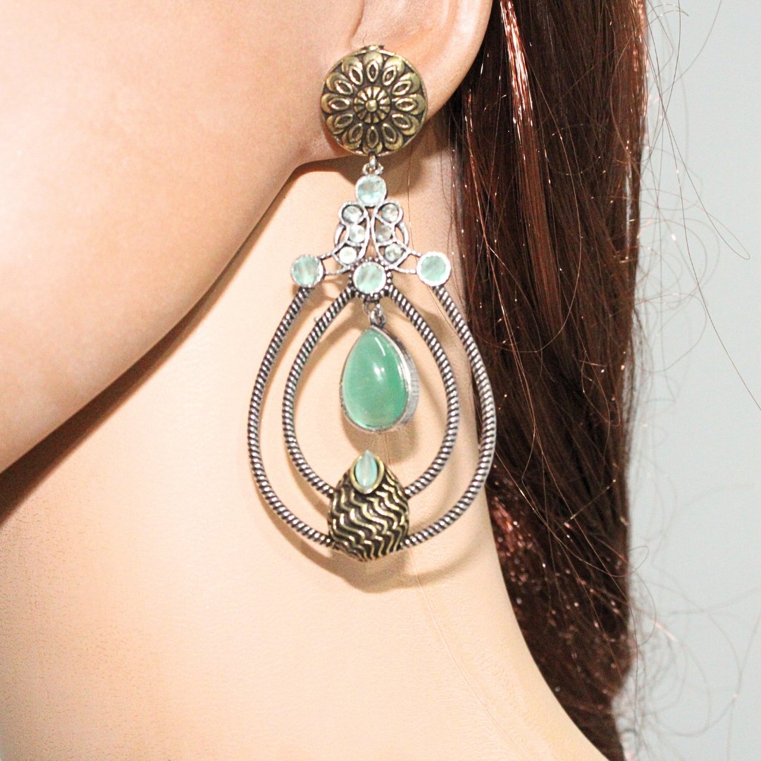 MULTI LAYER RING DUAL TONE DANGLER-TURQUOISE -EARRING