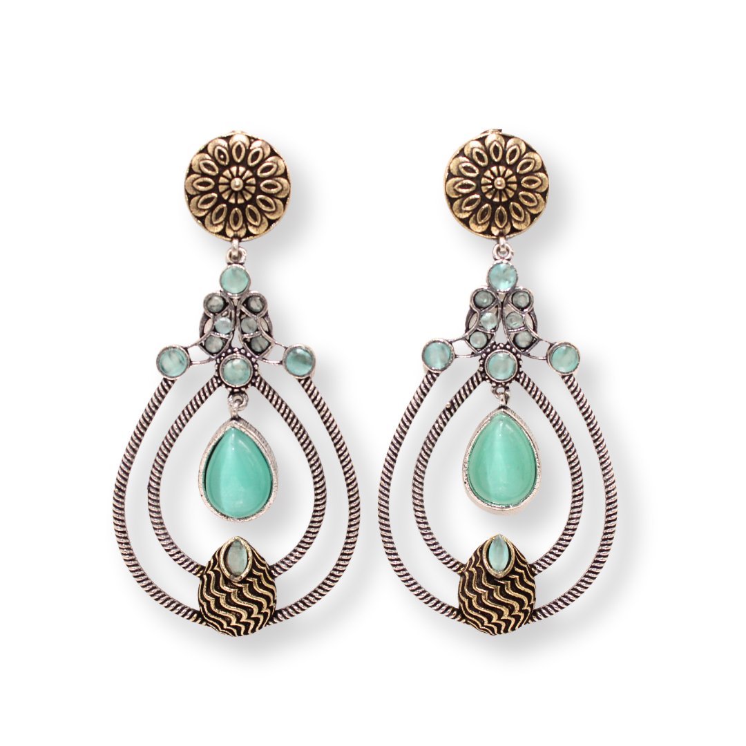 MULTI LAYER RING DUAL TONE DANGLER-TURQUOISE -EARRING