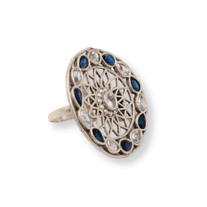 MULTI STONE RING ROUND SHAPE-BLUE -Rings