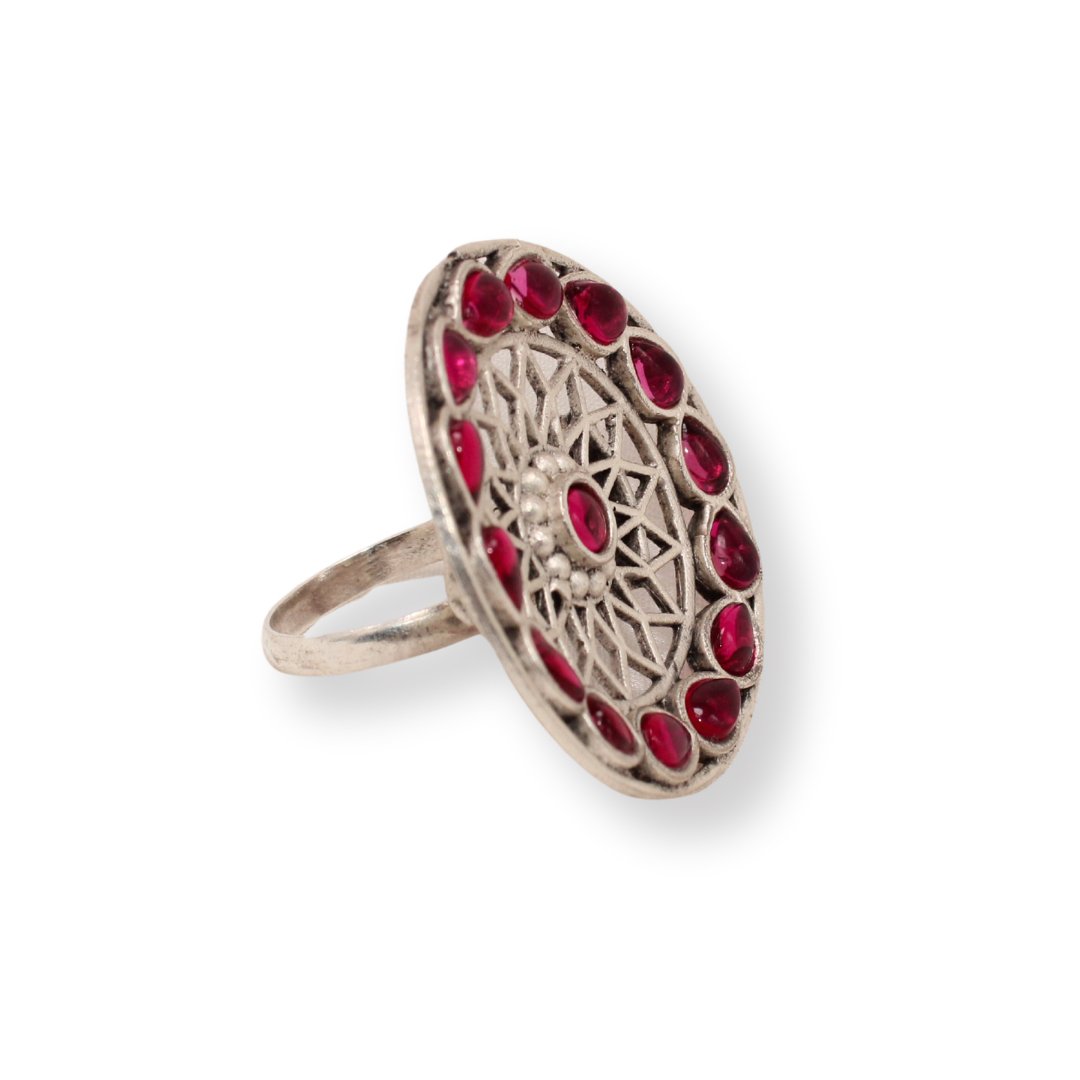 MULTI STONE RING ROUND SHAPE-MAGENTA -Rings