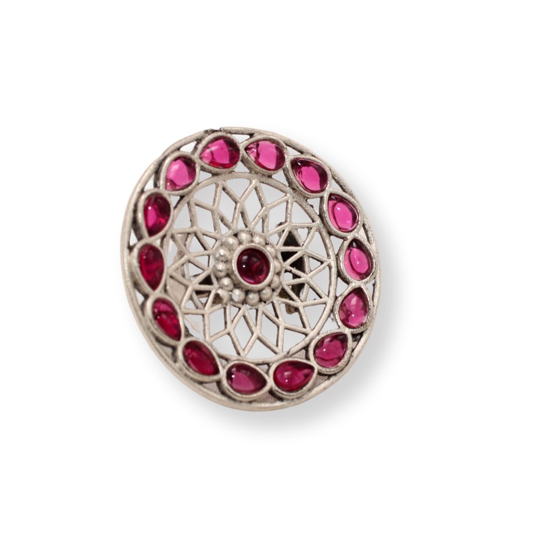 MULTI STONE RING ROUND SHAPE-MAGENTA -Rings