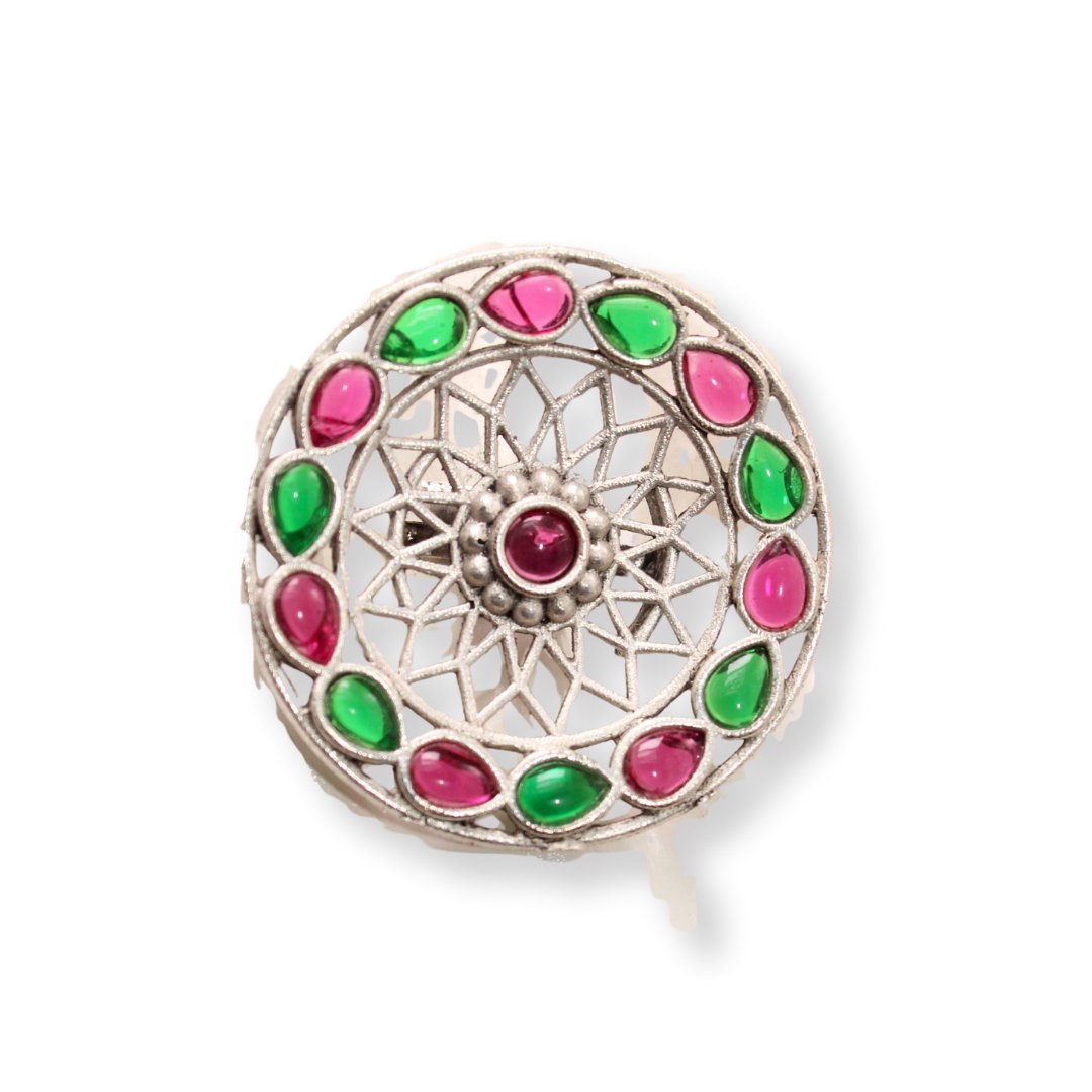 MULTI STONE RING ROUND SHAPE-MAGENTA & GREEN -Rings