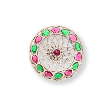 MULTI STONE RING ROUND SHAPE-MAGENTA & GREEN -Rings