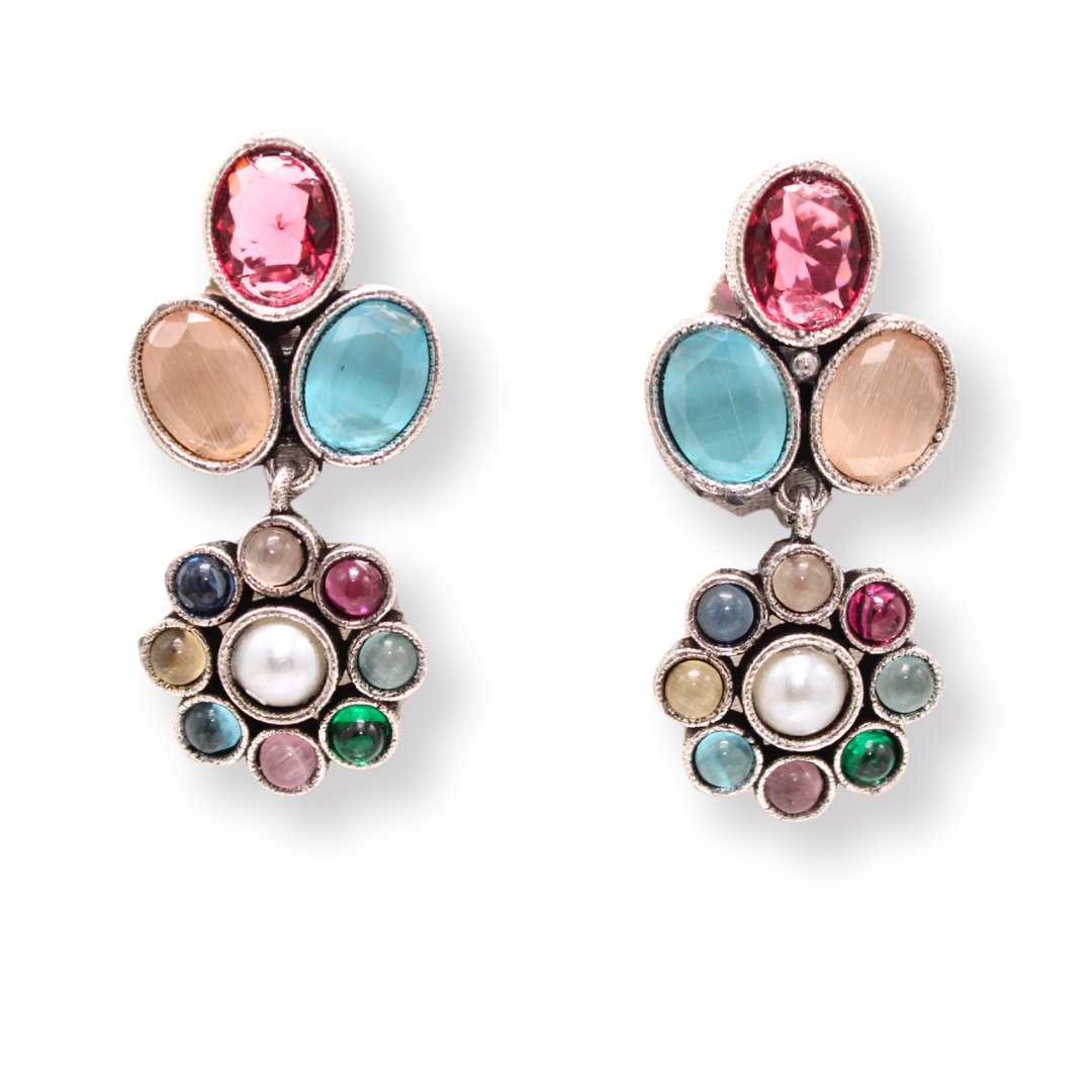 MULTI STONE STUD WITH DANGLE-MULTICOLOUR -EARRING