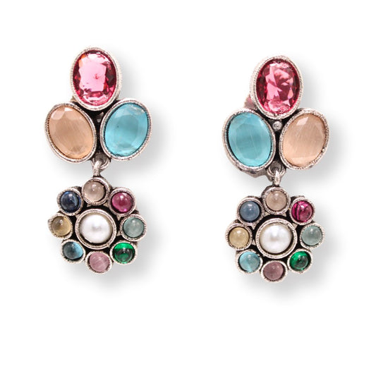 MULTI STONE STUD WITH DANGLE-MULTICOLOUR -EARRING