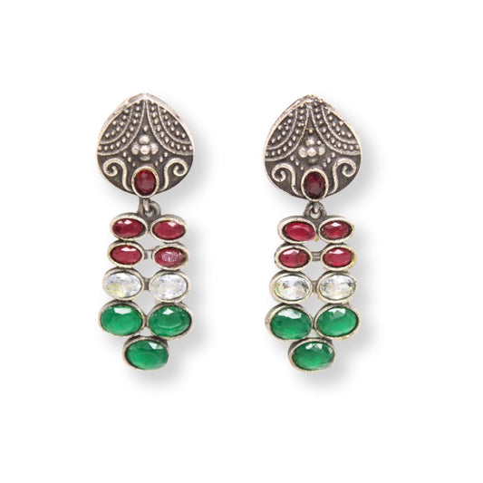 MULTIPLE STONES DANGLER- MAROON & GREEN -Earrings