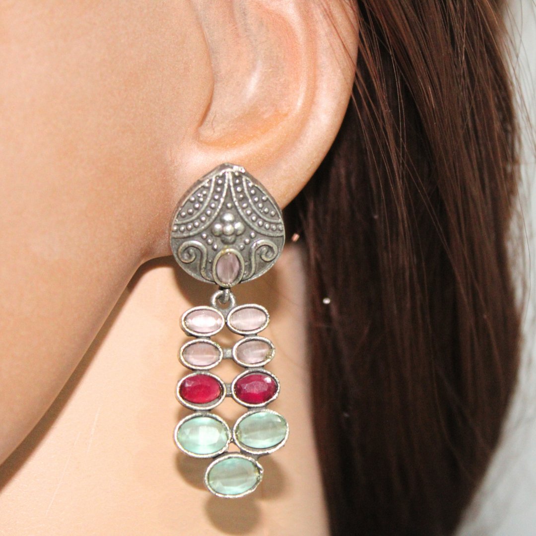 MULTIPLE STONES DANGLER- MINT MAUVE MAROON -Earrings