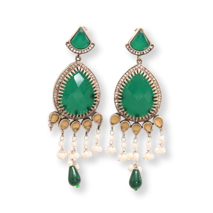 NAGINA CHANDBALI JHUMKA-GREEN & YELLOW -Earrings