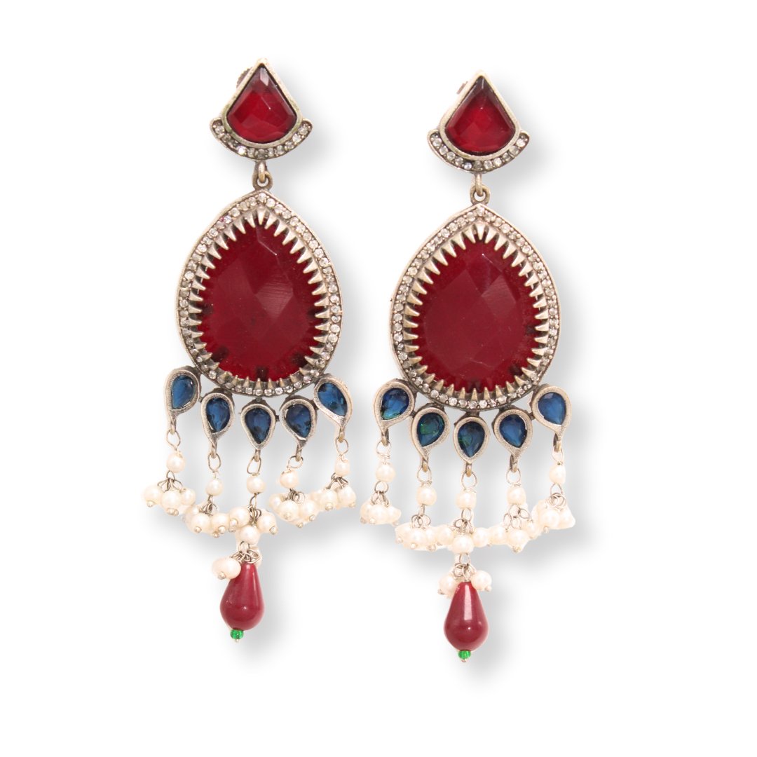 NAGINA CHANDBALI JHUMKA-MAROON & BLUE -Earrings