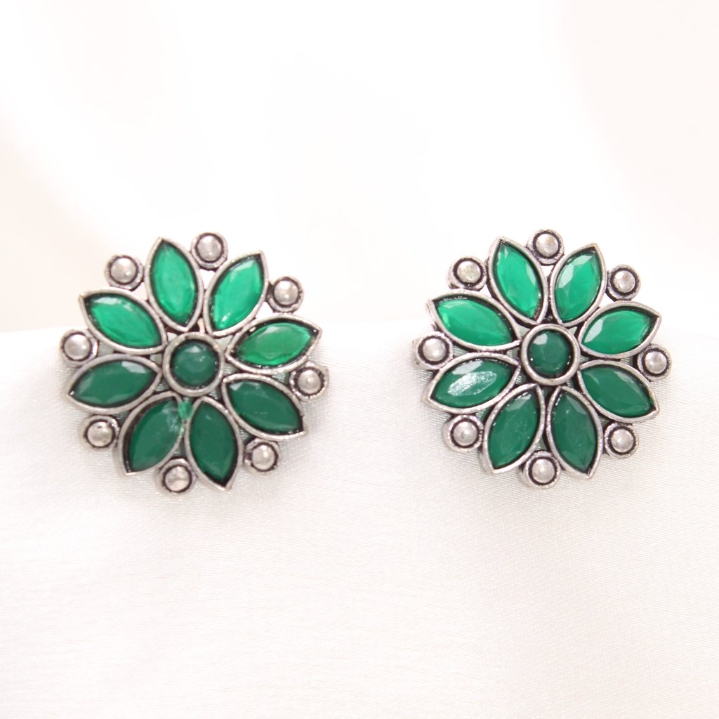 NAGINA FLOWER STUD -GREEN -EARRING