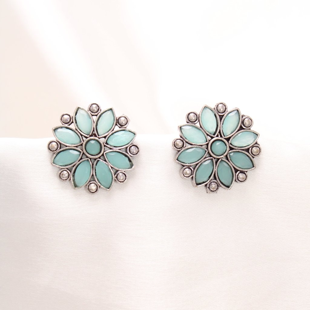 NAGINA FLOWER STUD -LIGHT BLUE -EARRING