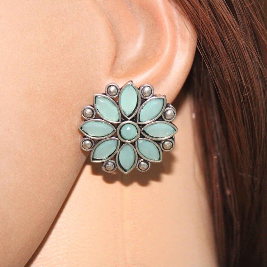 NAGINA FLOWER STUD -LIGHT BLUE -EARRING