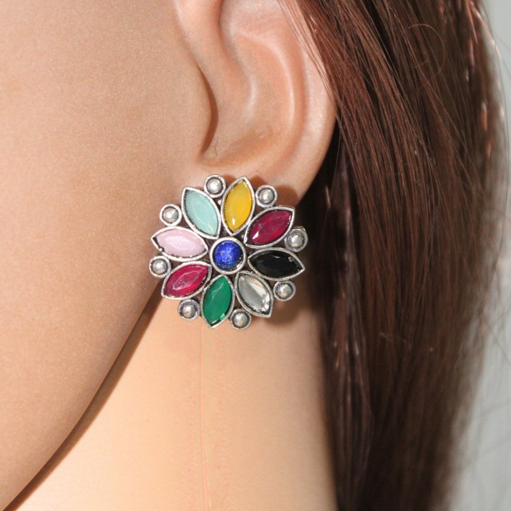 NAGINA FLOWER STUD -MULTICOLOUR -EARRING