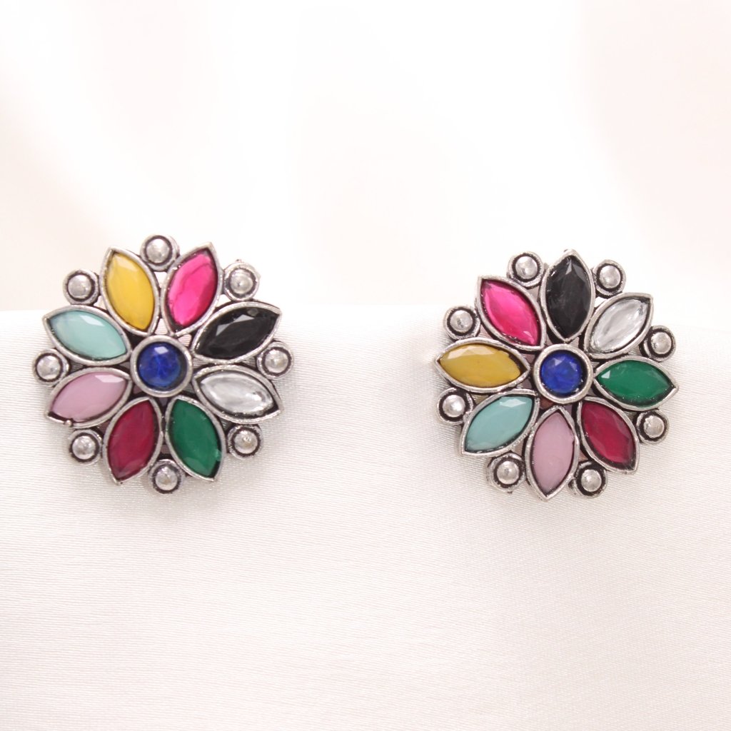 NAGINA FLOWER STUD -MULTICOLOUR -EARRING