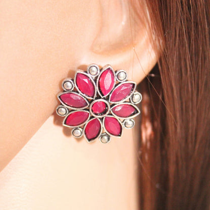 NAGINA FLOWER STUD -RED -EARRING