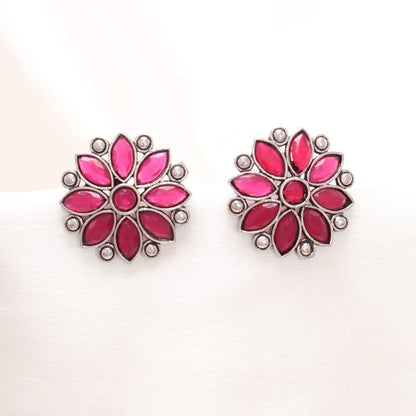 NAGINA FLOWER STUD -RED -EARRING