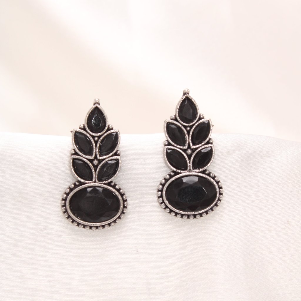 NAGINA LEAF STUD-BLACK -EARRING