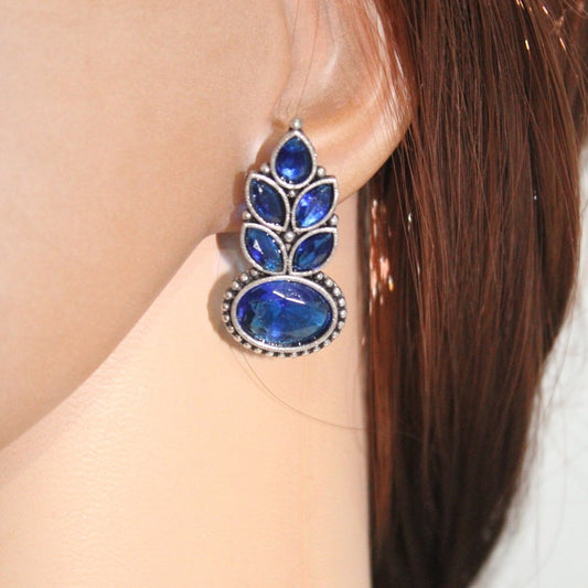 NAGINA LEAF STUD-BLUE -EARRING