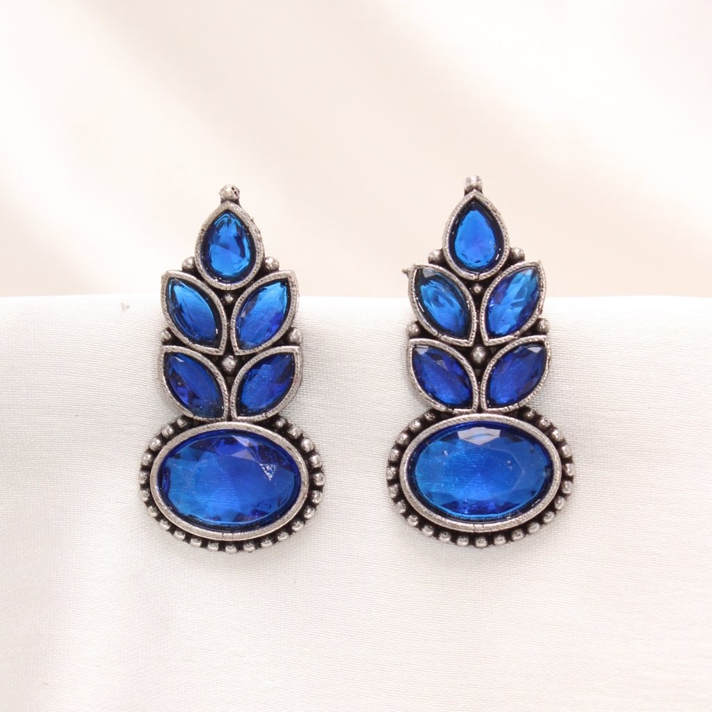 NAGINA LEAF STUD-BLUE -EARRING