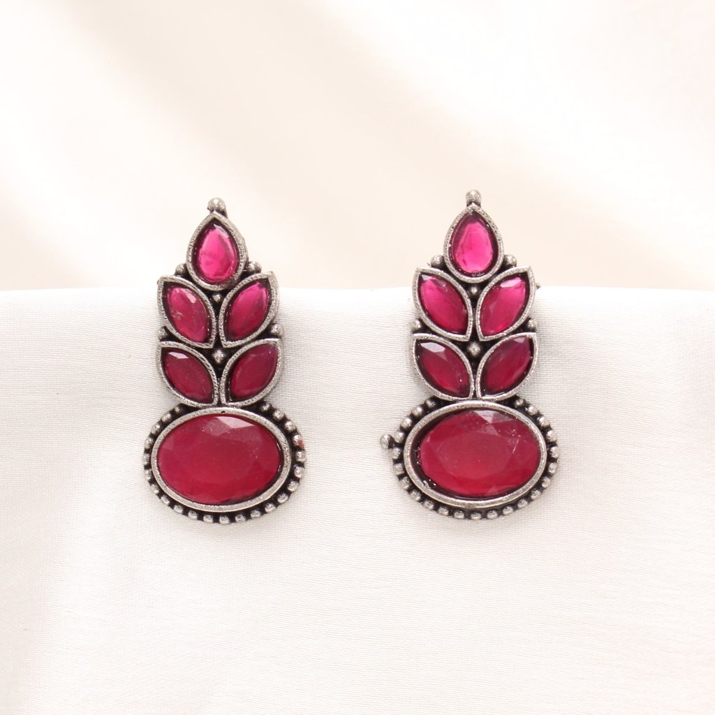 NAGINA LEAF STUD-MAROON -EARRING