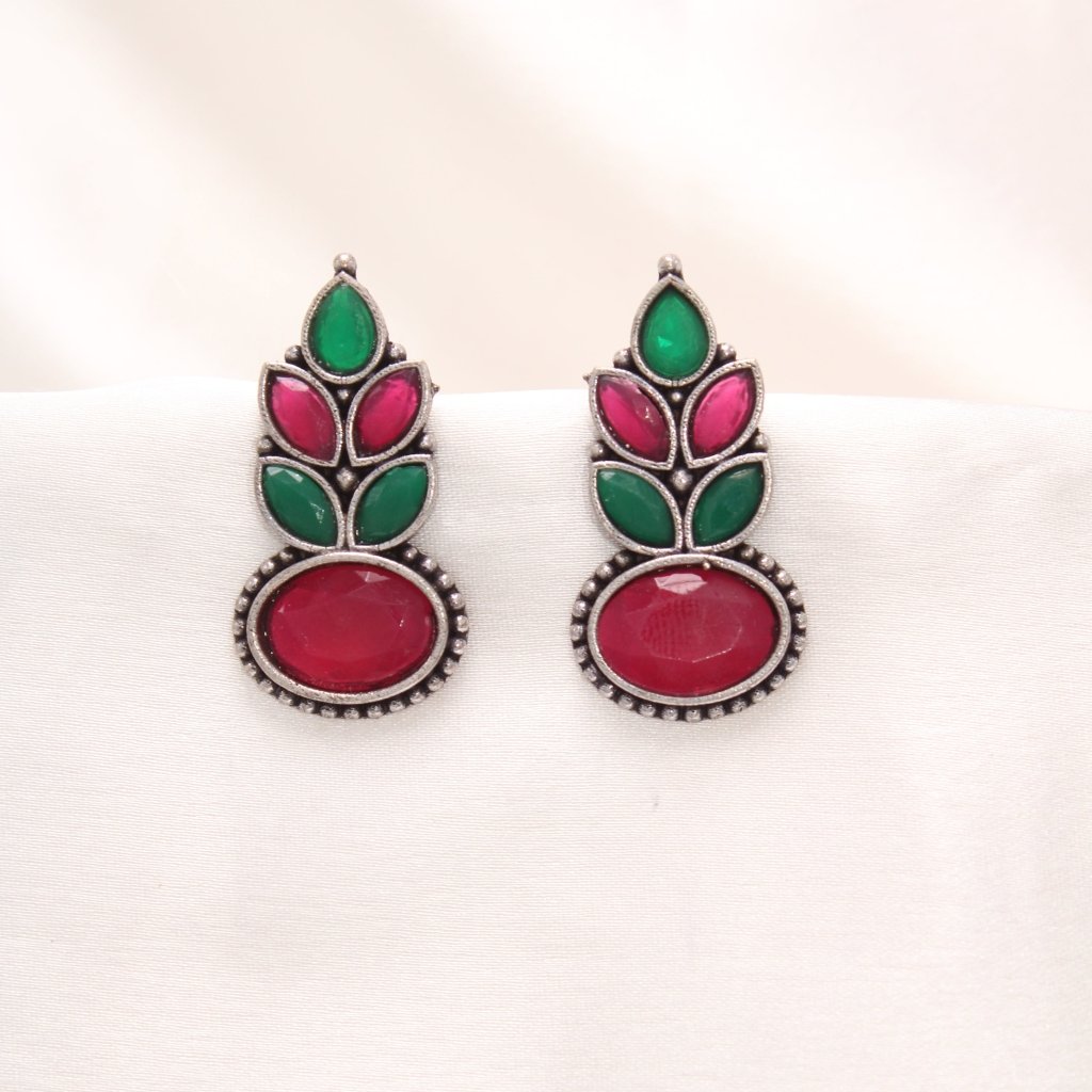 NAGINA LEAF STUD-MAROON & GREEN -EARRING