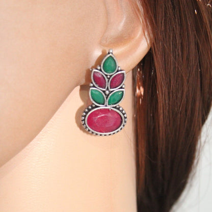 NAGINA LEAF STUD-MAROON & GREEN -EARRING