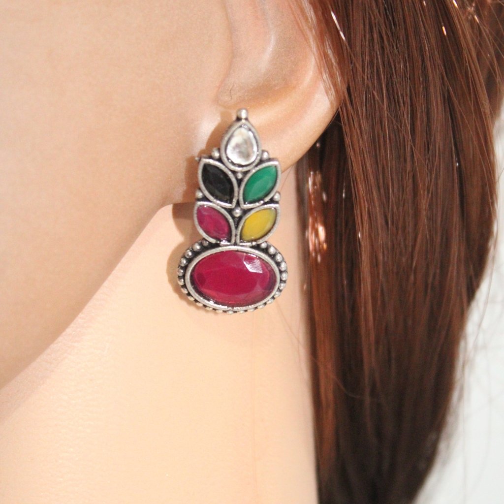 NAGINA LEAF STUD-MULTICOLOUR -EARRING