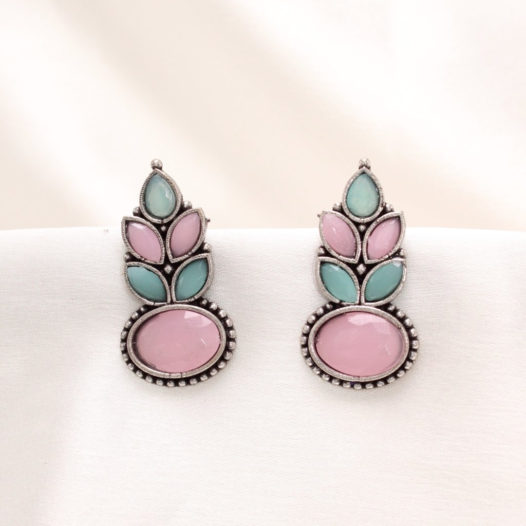 NAGINA LEAF STUD-SKY BLUE & PINK -EARRING