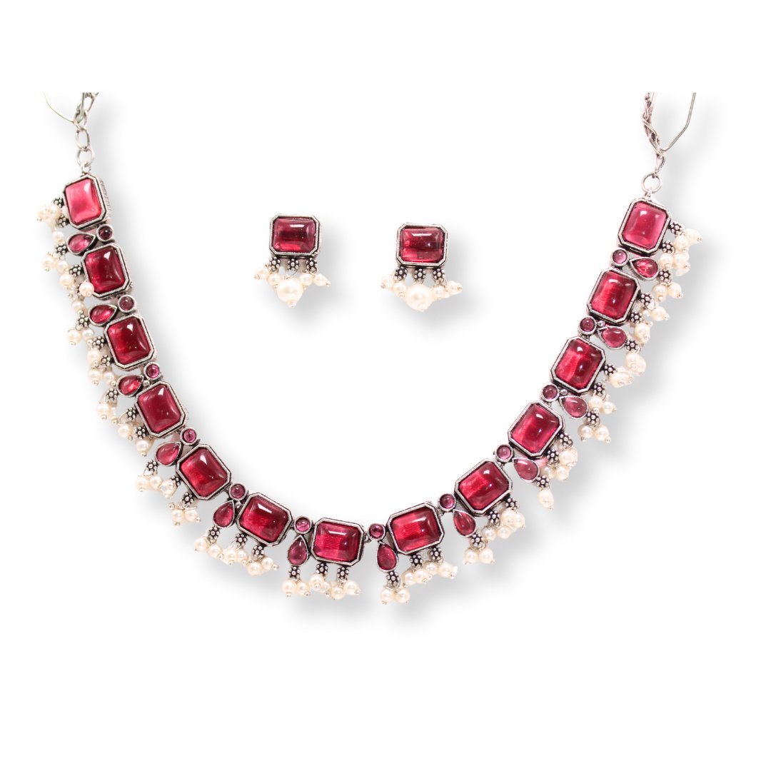 NAGINA SINGLE LAYER NECKLACE SET-MAROON -Necklace set