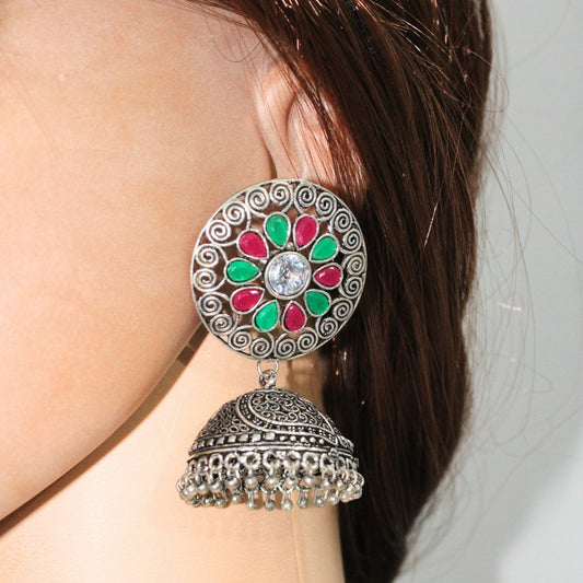 NAVRANG JHUMKA-GREEN & MAGENTA -Earrings