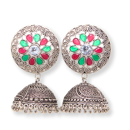 NAVRANG JHUMKA-GREEN & MAGENTA -Earrings