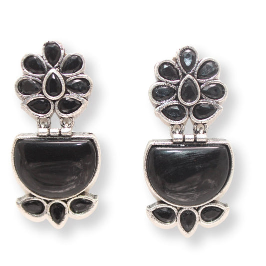 NAVRANG MULTI STONE STUD DANGLER-BLACK -EARRING