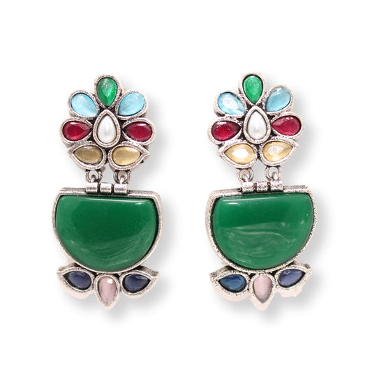 NAVRANG MULTI STONE STUD DANGLER-MULTICOLOUR -EARRING