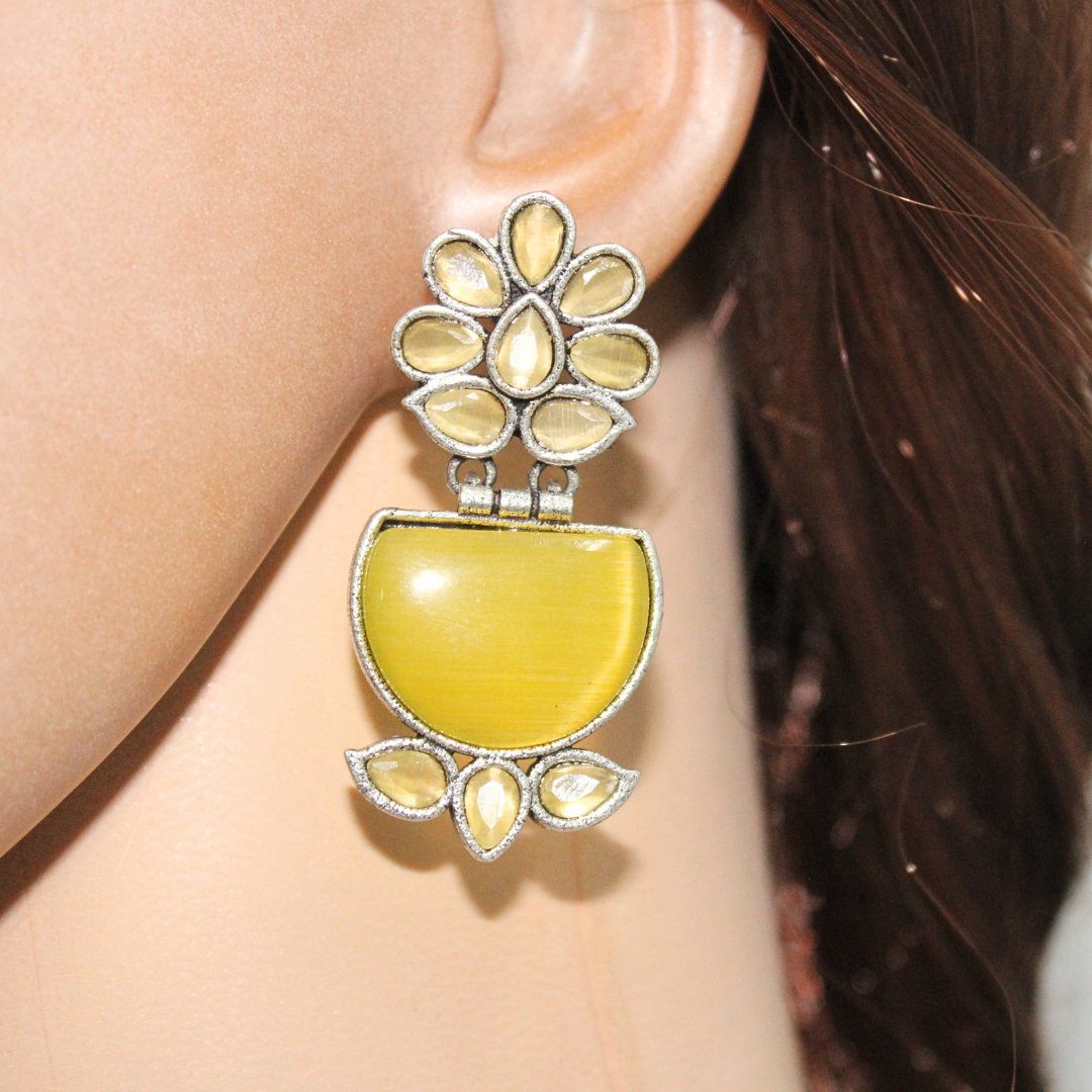 NAVRANG MULTI STONE STUD DANGLER-YELLOW -EARRING