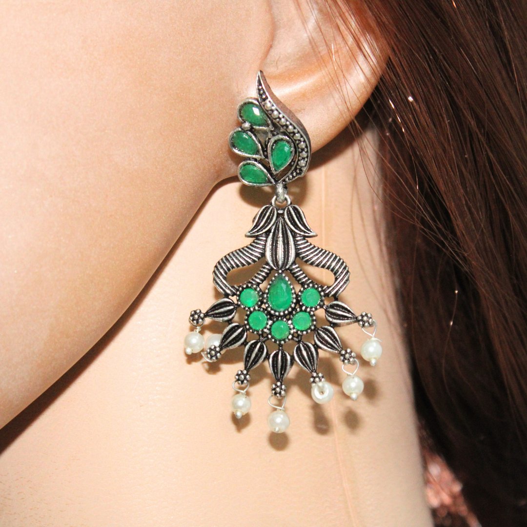 NAVRANG PANKHURI JHUMKA-GREEN -Earrings