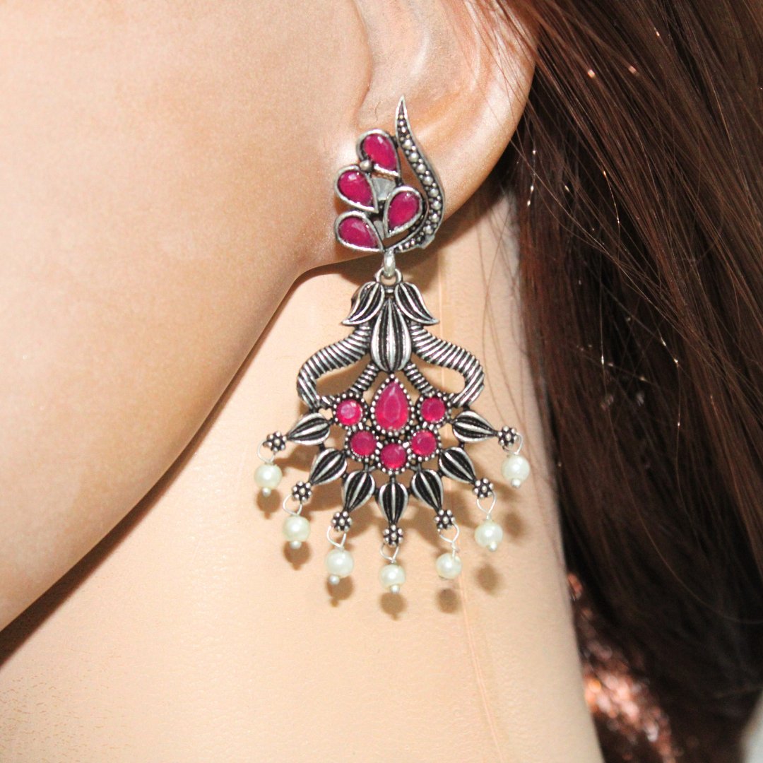 NAVRANG PANKHURI JHUMKA-MAROON -Earrings